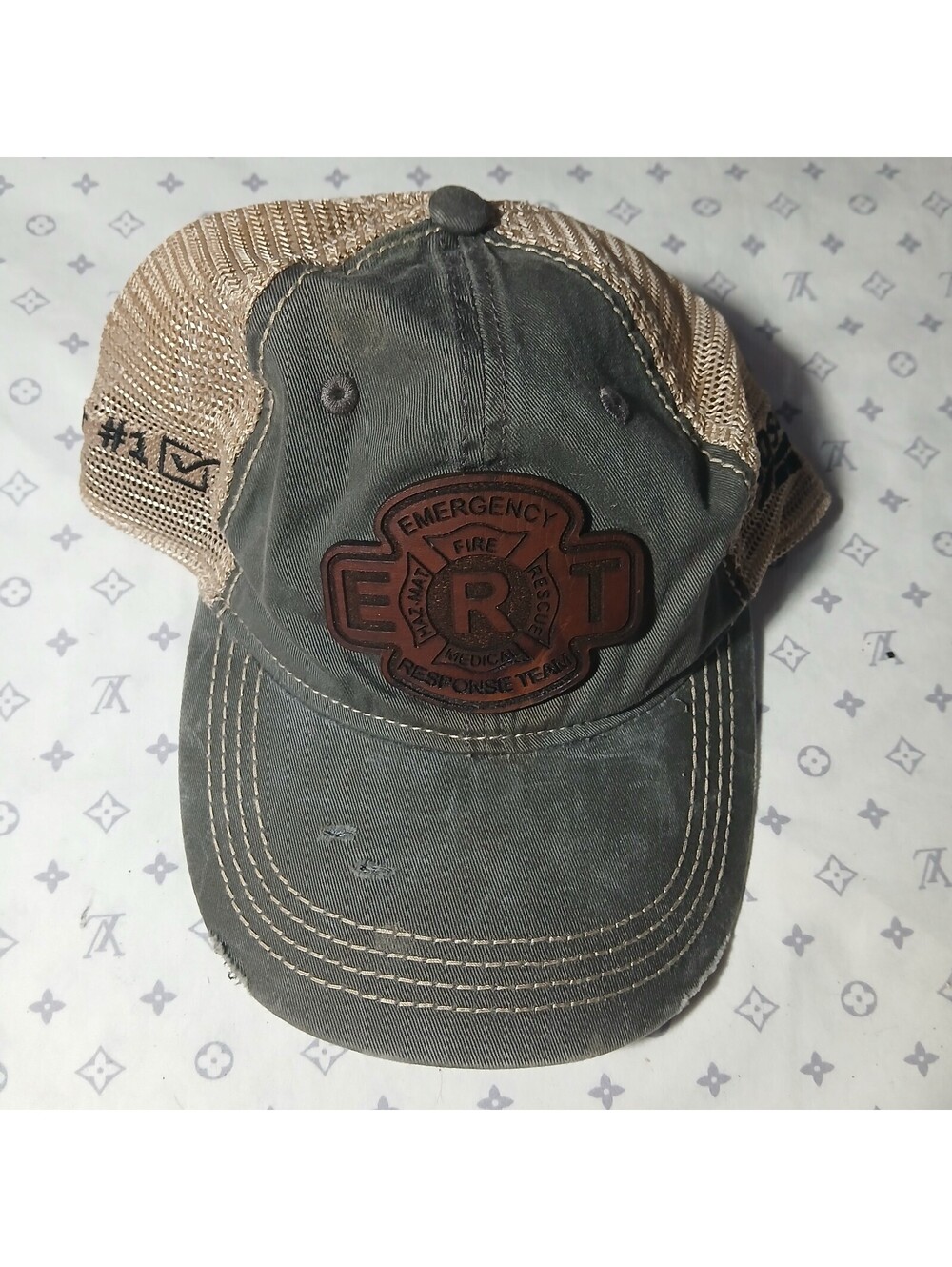 Outdoor Cap Trucker Hat Gray Tan Mesh ERT Emergency Response Team Fire